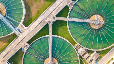 Overhead view of a water treatment facility